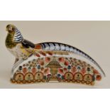 Royal Crown Derby Lady Amherst pheasant paperweight with box and certificate and gold stopper,