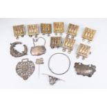 A collection of silver and white and gilt metal including French buckle section, Ethiopian style