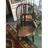 Single oak 19th Century spindle back kitchen chair with "u"? stretcher