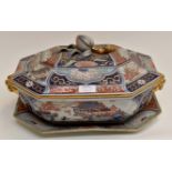 ** AWAY KT 16/08/19 **A 19th Century Imari pattern large shaped rectangular tureen, cover and stand,