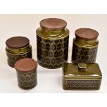 A group of 1970's Hornsea Pottery including four lidded canisters/pots and a lidded butter dish (5)