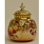 Royal Worcester hand painted fruits potpourri pierced lid - height 12cms approxCONDITION:Good