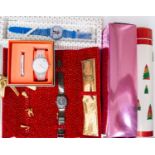 A collection of five vintage swatch watches to include three Christmas, Love and Summer picnic
