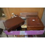 Collectors lot of boxes including Indian inlayed boxes, trinket boxes, bag plus a doll (Q)