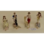 Four Royal Crown Derby figurines circa 1950 Juliet, Shepherd, Harvest Time and Stepping Stone