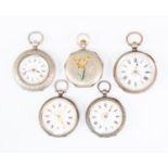 Five ladies small silver pocket watches