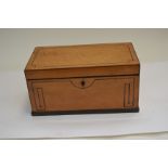 A George III satinwood and strung tea caddy, triple division interior