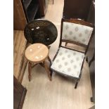 Early 20th Century tilt top table along with and Edwardian chair and a pine stool