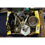 Collection of metal wares including candle sticks, Indian brass wares etc (Q)