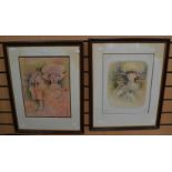 Mario Doretti, 1929, pair of watercolours, figure studies, signed