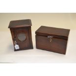 A 19th Century treen watch box together with a George III mahogany crossbanded small tea caddy (2)