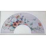 British School, early 20th Century, a design for fan with flowers and butterflies, watercolour,