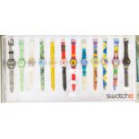 A collection of twelve Swatch watches to include Weight and See 1997 GB180, Champs de Zuri GR134,
