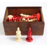 Early  20th Century ivory chess pieces, dyed red and natural versions (1 box)