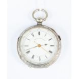 A silver chronograph keywind pocket watch