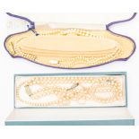 A three row graduated cultured pearl necklace, largest pearl approx. 7mm, smallest approx. 3.8mm, on