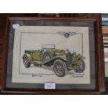 Five framed cross stitches of classic cars