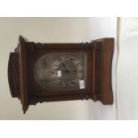 Oak cased 19th Century German mantle clock, silvered dial Arabic numerals