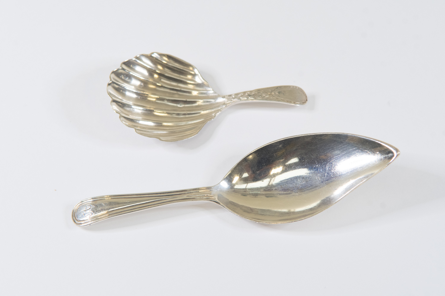 Two Silver Caddy Spoons, one shell shape London 1796, the other London 1803, Thomas Wallis