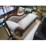 A Victorian Chaise Longue - Cream and pink upholstery on castors