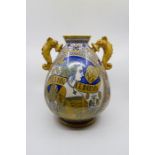 A maiolica vase, with geometric diaper decoration to one side and the other featuring a portrait
