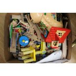 A quantity of wooden railway by Kiddikraft, plus Matchbox playboot with contents (1 box)