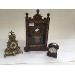 19th Century German alarm mantle clock, along with two miniature clocks