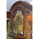 A Wrights of Northwich longcase clock with mahogany case, brass faced with painted moon phases,