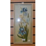 A framed and glazed picture of Irises, by Lucy Morton, mid 20th century, oil on board.49cm x 23cm