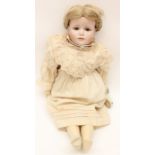 Kammer Reinhardt: A reproduction bisque head Kammer Reinhardt girl doll, open eyes, closed mouth, to