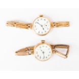 Two vintage 9ct rose gold ladies wristwatches, both with white enamel dials, one with subsidiary