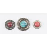 Ruskin Pottery style Pewter brooches (3)