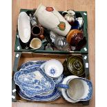 A collection of blue and white ceramics with a mixture of 20th Century ceramics and glass wares (Q)