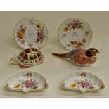 A collection of Royal Crown Derby paperweights; bird and a tortoise (second quality) and four pieces