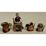 Royal Doulton School Mam figure, A/F, Toby jug, The Poacher A/F, Toby Town Crier, and a Cooper