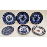 Staffordshire Ironstone plates, various sizes, and Chinese butterfly plate (21 cms diameter approx)