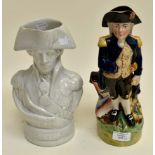 Lord Nelson interest; an early Staffordshire Lord Nelson figurative jug, together with a bust figure