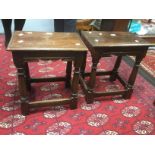 Pair of 17th Century style joined oak stools (2).