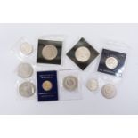A 9ct gold Commemorative medal, 2.4gms, France 10 Francs 1965, Mexico 25 Pesos 1968 and other UK/