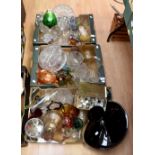 A collection of moulded glass, including fruit bowls, vases, glasses, studio style fruit bowl (3
