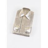 A silver novelty match case holder in the form of gents shirt, stamped 925