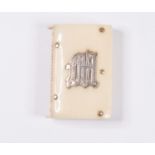 A late Victorian ivory and white metal mounted vesta case, bearing the letter ‘M’