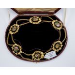 A Victorian micro mosaic swag necklace, comprising six micro mosaic plaques depicting floral