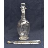 An early 20th Century decanter along with a Continental Victorian perfume glass tube/bottle with
