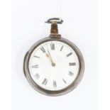 A silver pear cased pocket watch, enamel dial, Roman numerals, verge movement, case engraved Henry