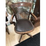 Captains / swivel chair with leather studded seat, along with wooden ladderback with rush seat, plus