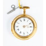 C. Cabrier of London, a circa 1730 pair case pocket watch, 3.5cm white enamel dial with Roman