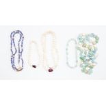 A collection of semi and semi precious jewellery to include a fresh water cultured pearl necklace,