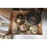 Collection of brass and copper wares, including brass planters