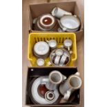 Three boxes of late 20th Century brown and cream Denby dinner service, potters wheel